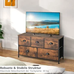 2-stöckige Rustikale Kommode mit 5 Schubladen & Faltbaren Stoffschubladen Braun