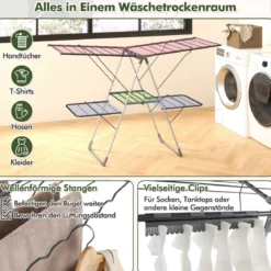 2-stöckiger Wäscheständer klappbarer Trockenständer mit 33 Stäben höhenverstellbaren Flügeln