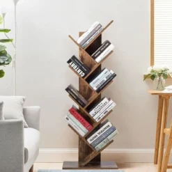 9-Stöckiges Baum Bücherregal mit Anti-Kipp Vorrichtung 51 x 28 x 140 cm Rustikales Braun