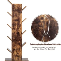 9-Stöckiges Baum Bücherregal mit Anti-Kipp Vorrichtung 51 x 28 x 140 cm Rustikales Braun
