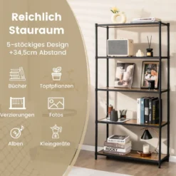 5-Stöckiges Bücherregal Freistehendes Lagerregal 80 x 29 x 154 cm