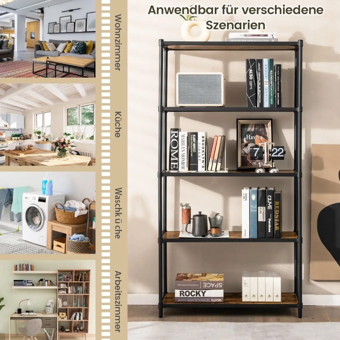 5-Stöckiges Bücherregal Freistehendes Lagerregal 80 x 29 x 154 cm
