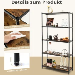 5-Stöckiges Bücherregal Freistehendes Lagerregal 80 x 29 x 154 cm