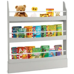 3-Stöckiges Bücherregal für Kinder Freistehendes Ablageregal Grau