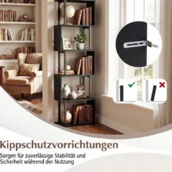 5 stöckiges Bücherregal Geometrisches Standregal mit Kippschutz Freistehendes Lagerregal Schwarz
