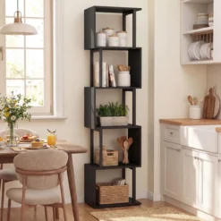 5 stöckiges Bücherregal Geometrisches Standregal mit Kippschutz Freistehendes Lagerregal Schwarz