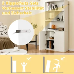 5-stöckiges Bücherregal mit Doppeltüren 155 cm hohes Standregal mit offenen Fächern Weiß