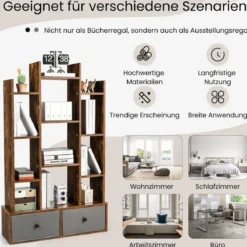 12-Stöckiges Bücherregal mit Offener Rückseite & Schublade 81 x 24 x 132 cm Braun