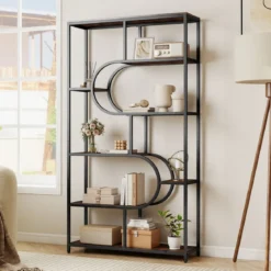 5-stöckiges Bücherregal mit Offenen Regalen Standregal Display Regal Braun & Schwarz