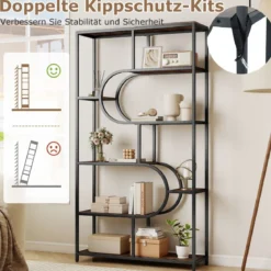 5-stöckiges Bücherregal mit Offenen Regalen Standregal Display Regal Braun & Schwarz
