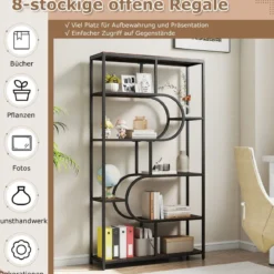 5-stöckiges Bücherregal mit Offenen Regalen Standregal Display Regal Braun & Schwarz