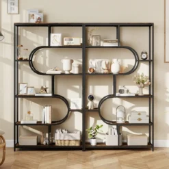 5-stöckiges Bücherregal mit Offenen Regalen Standregal Display Regal Braun & Schwarz