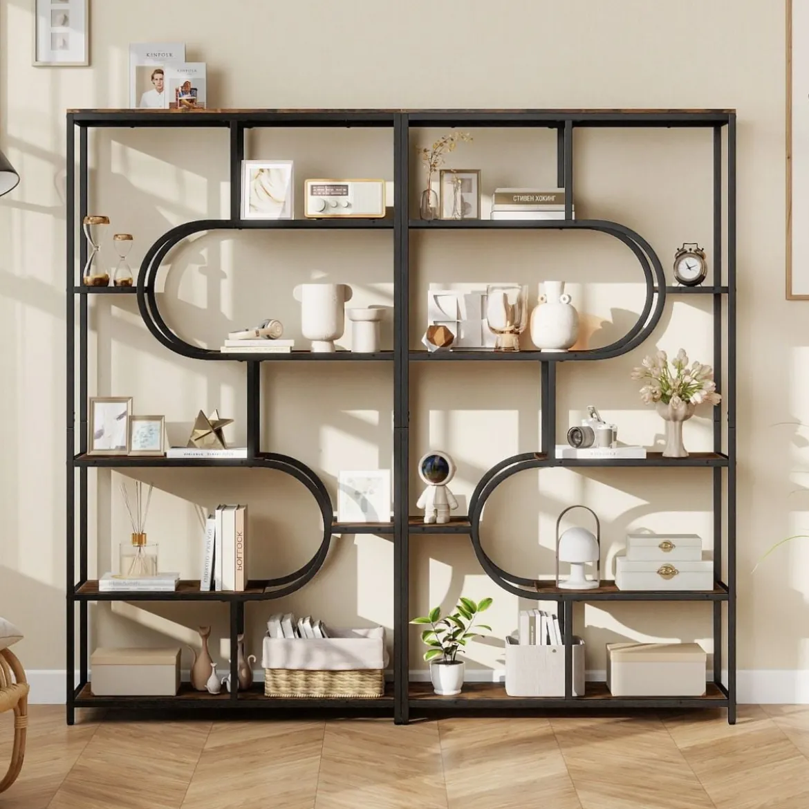 5-stöckiges Bücherregal mit Offenen Regalen Standregal Display Regal Braun & Schwarz