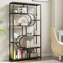 5-stöckiges Bücherregal mit Offenen Regalen Standregal Display Regal Braun & Schwarz
