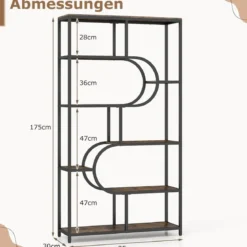 5-stöckiges Bücherregal mit Offenen Regalen Standregal Display Regal Braun & Schwarz