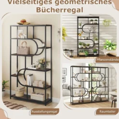 5-stöckiges Bücherregal mit Offenen Regalen Standregal Display Regal Braun & Schwarz
