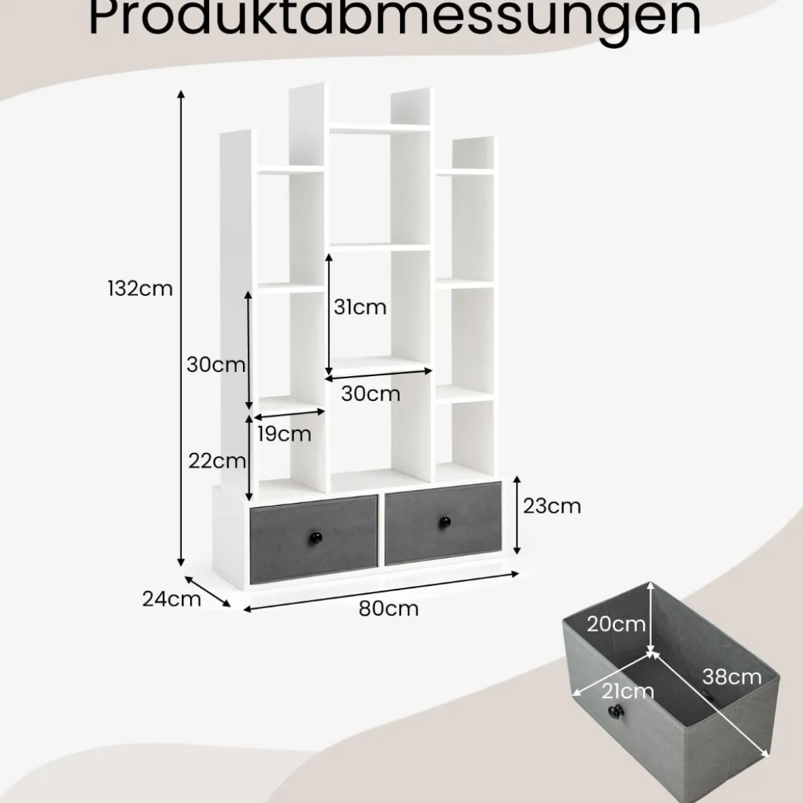 12-Stöckiges Bücherregal mit Offener Rückseite & Schublade 81 x 24 x 132 cm Weiß