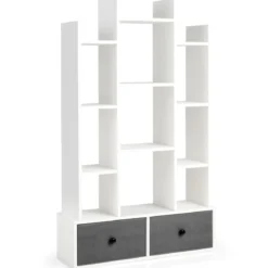 12-Stöckiges Bücherregal mit Offener Rückseite & Schublade 81 x 24 x 132 cm Weiß