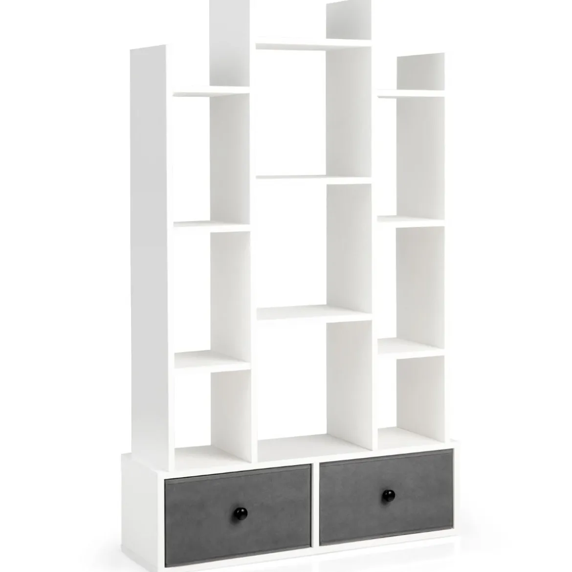 12-Stöckiges Bücherregal mit Offener Rückseite & Schublade 81 x 24 x 132 cm Weiß
