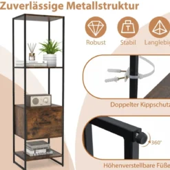 5-stöckiges Bücherregal mit Schublade & Metallrahmen Bücherschrank Modern Standregal