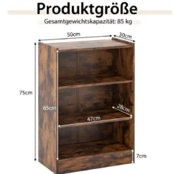 3-stöckiges Bücherregal offenes Ablageregal moderner Schrank 50 x 30 x 75 cm Braun