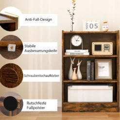3-stöckiges Bücherregal offenes Ablageregal moderner Schrank 50 x 30 x 75 cm Braun
