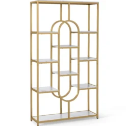 5-stöckiges Bücherregal Standregal Geometrisches Aufbewahrungsregal Weiß & Gold