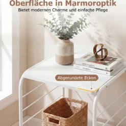4-stöckiges drehbares Bücherregal 360° drehbarer Bücherturm mit Metallrahmen Weiß