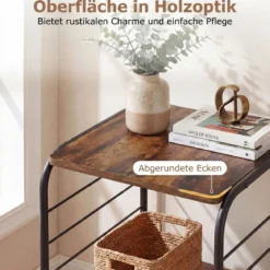 4-stöckiges drehbares Bücherregal 360° drehbarer Bücherturm mit Metallrahmen Rustikal Braun