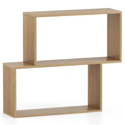 3-stöckiges geometrisches Bücherregal freistehendes Holzregal mit 2 würfelförmigen Fächern Natur/Weiß/Braun