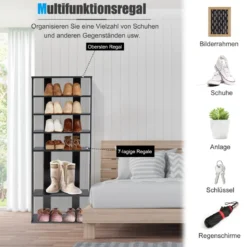 7-stöckiges industrielles vertikales Schuhregal mit mehreren Schichten & abnehmbarem Brett 110,5 cm
