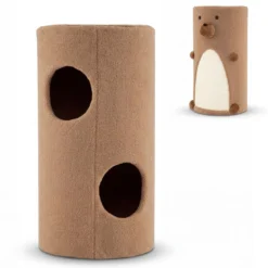 2-stöckiges Katzenhaus mit Sisal-Kratzmatte & Versteck-Höhle & Überdachtem Bett Spielhaus im Fässchen-Design