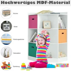 3-Stöckiges Kinderregal mit 6 Offenen Regalen & 3 Farbigen Körben 81 x 61 x 94 cm Weiß