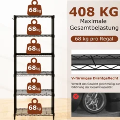 6-stöckiges Metall Aufbewahrungsregal Schwerlast-verstellbares Universalregal
