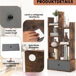 7-Stöckiges Offenes Bücherregal mit Schublade 53 x 24 x 118 cm Braun