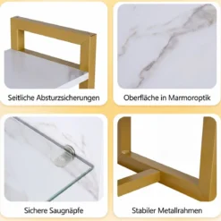 6-stöckiges schwebende Wandregal Hängeregal mit 8 S-Haken & Seitentasche 107 x 24 x 96 cm Weiß (Ohne Licht)