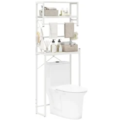 3-stöckiges Toilettenregal platzsparendes Badezimmerregal über die Toilette 64 x 24 x 162 cm Weiß