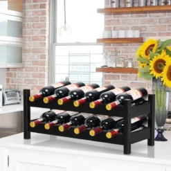 2 stöckiges Weinregal aus Bambus Flaschenständer Weinständerfür 12 Flaschen Flaschenregal Weinflaschenhalter Braun