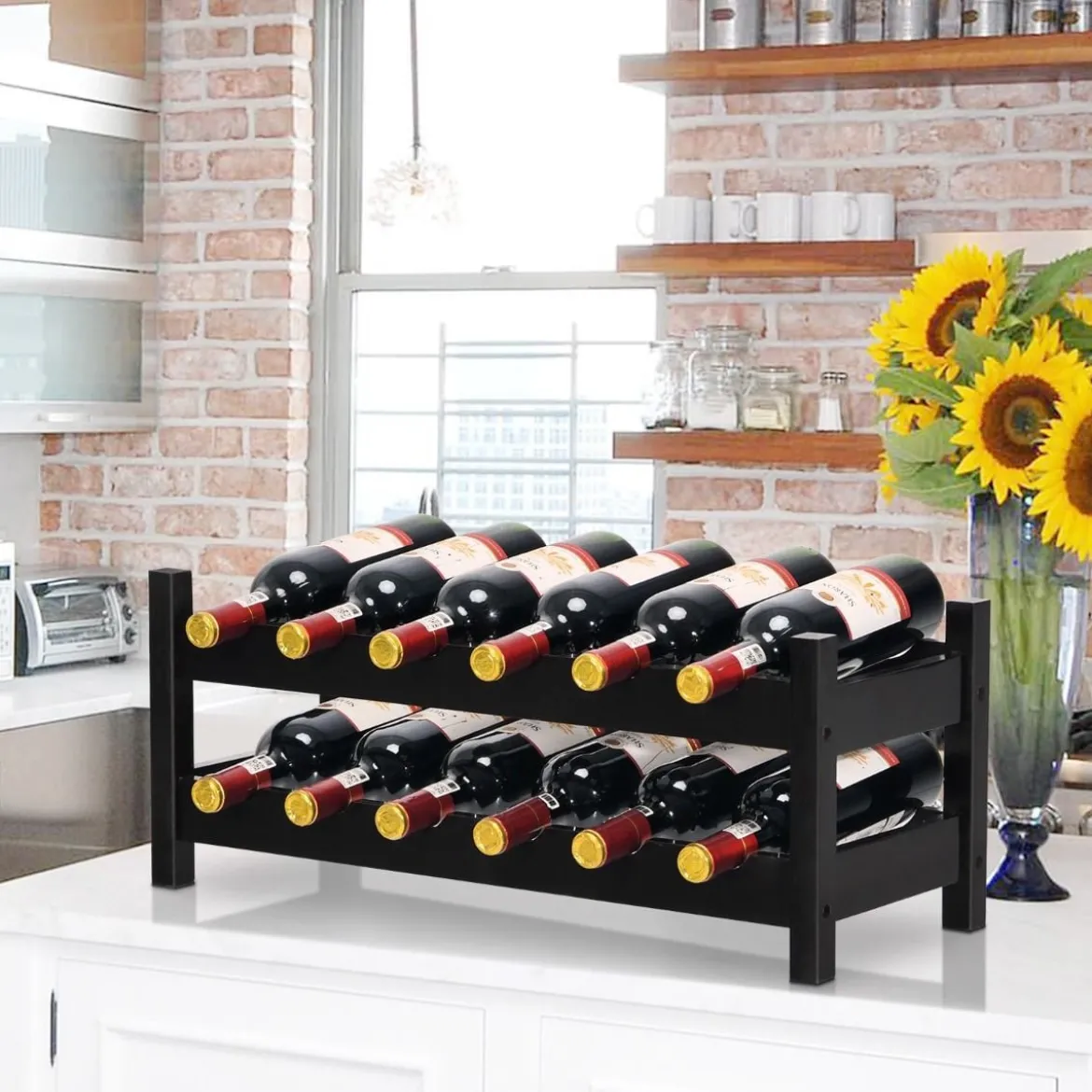 2 stöckiges Weinregal aus Bambus Flaschenständer Weinständerfür 12 Flaschen Flaschenregal Weinflaschenhalter Braun