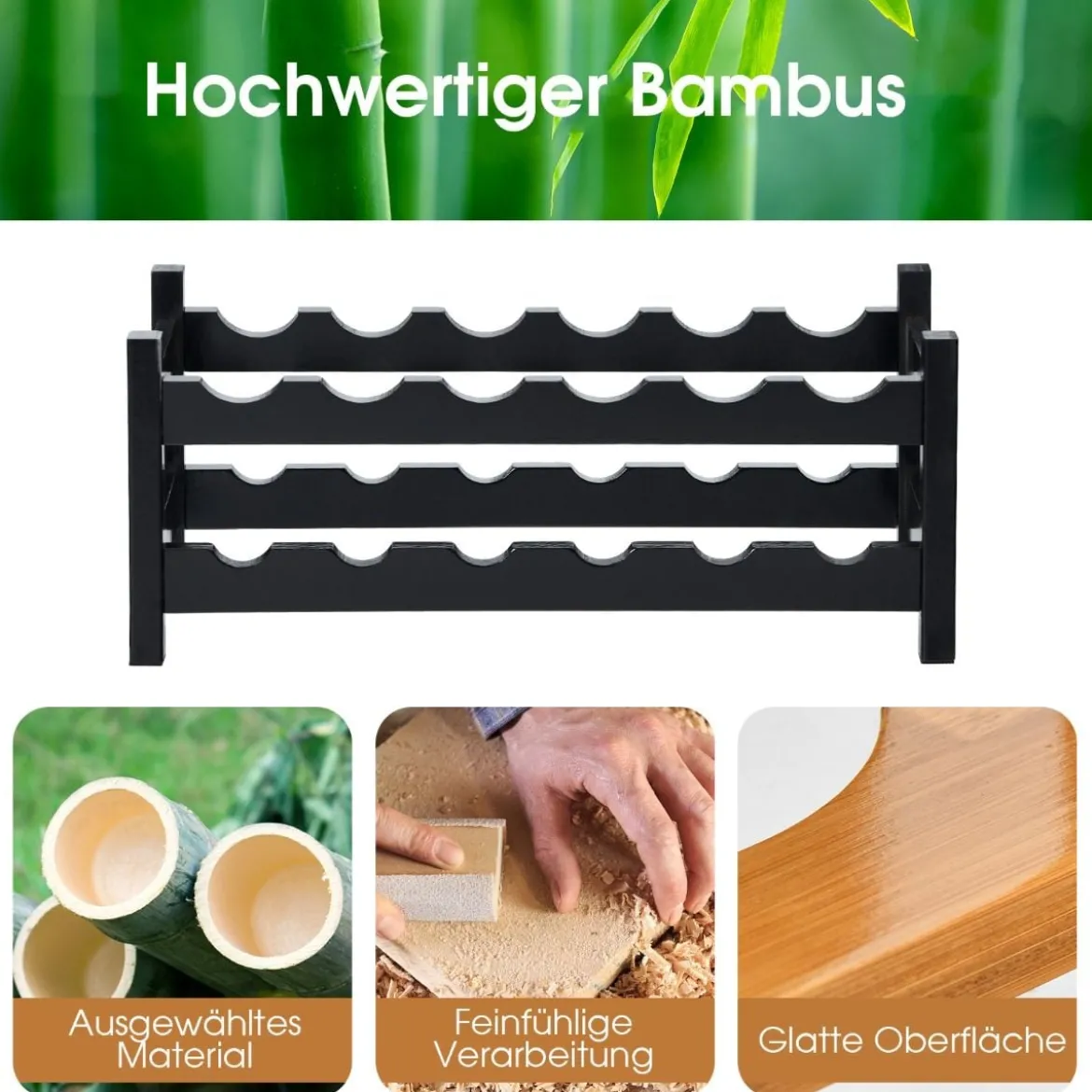 2 stöckiges Weinregal aus Bambus Flaschenständer Weinständerfür 12 Flaschen Flaschenregal Weinflaschenhalter Braun