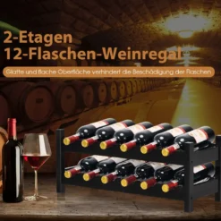 2 stöckiges Weinregal aus Bambus Flaschenständer Weinständerfür 12 Flaschen Flaschenregal Weinflaschenhalter Braun