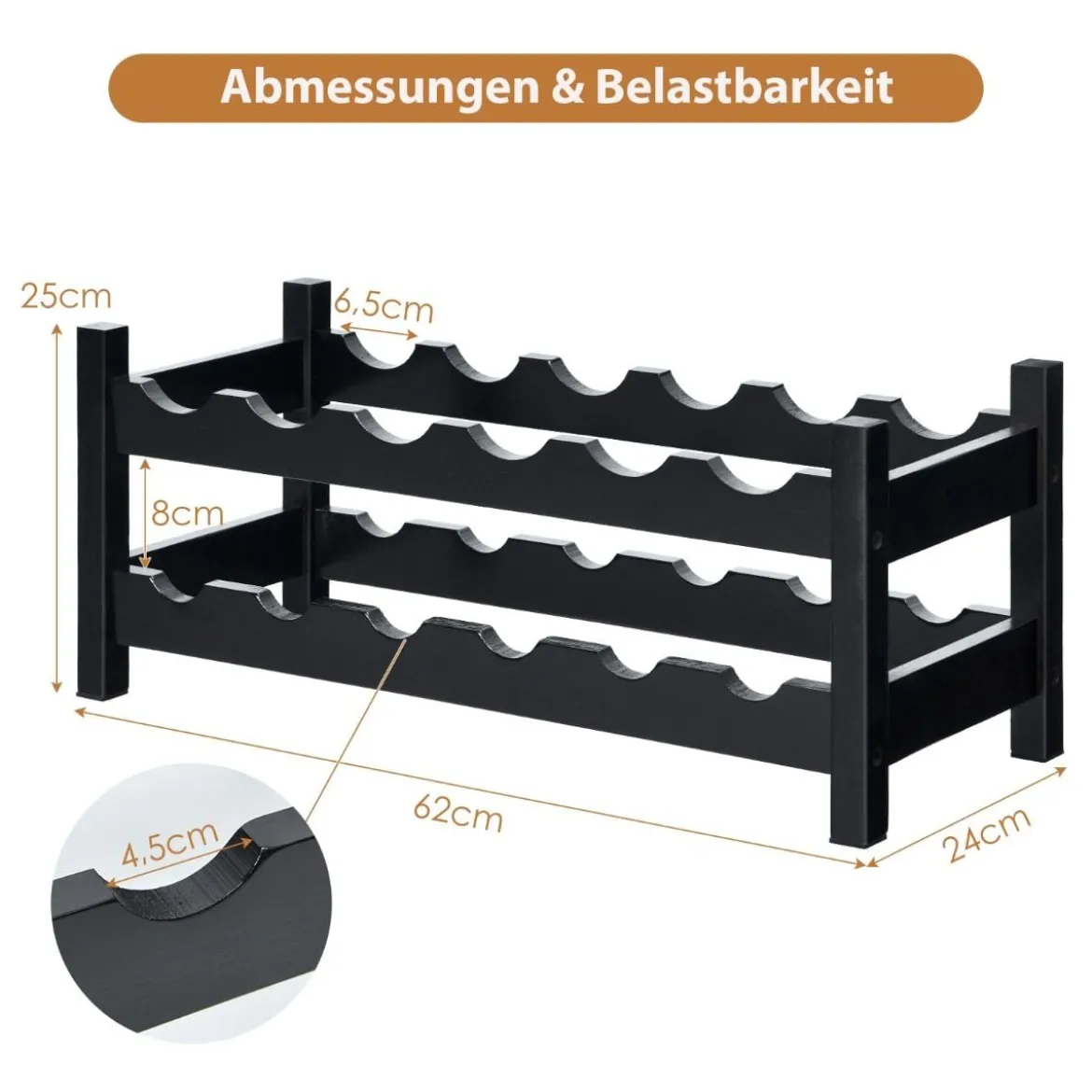 2 stöckiges Weinregal aus Bambus Flaschenständer Weinständerfür 12 Flaschen Flaschenregal Weinflaschenhalter Braun
