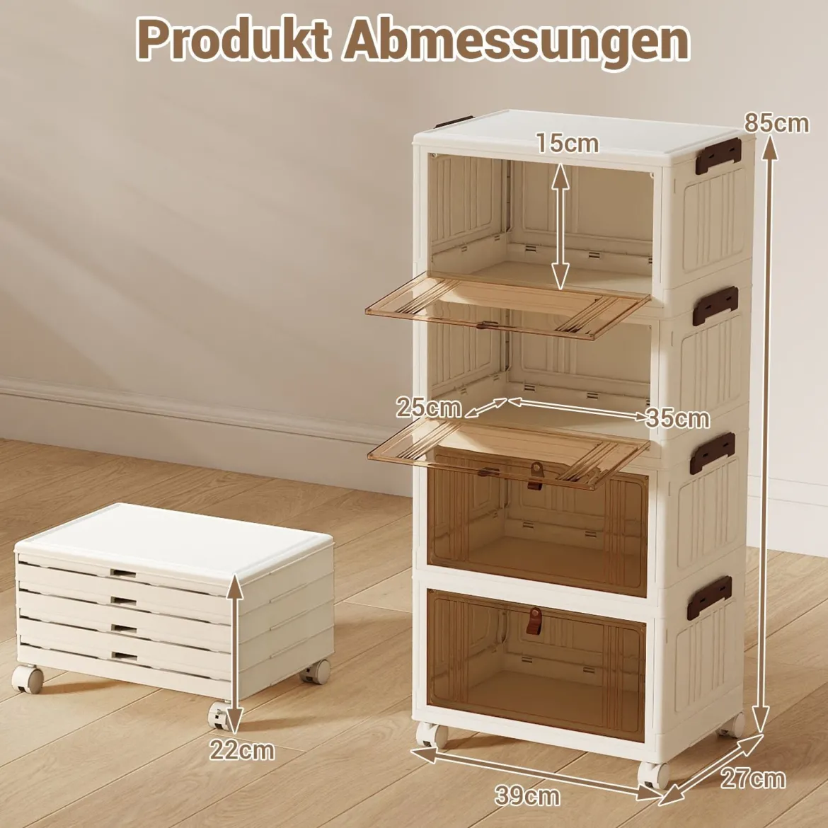 4-stöckige zusammenklappbare Schuhbox stapelbare Aufbewahrungsbox mit Deckel Weiß