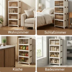4-stöckige zusammenklappbare Schuhbox stapelbare Aufbewahrungsbox mit Deckel Weiß