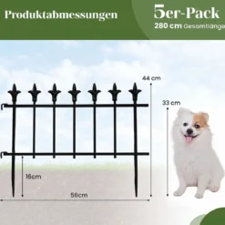5 Stück Metall Steckzaun Dekorativer Gartenzaun aus Metall Rostfrei 56 x 44 cm Schwarz