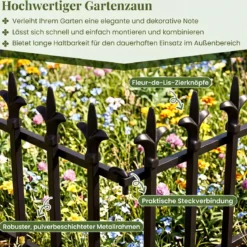 5 Stück Metall Steckzaun Dekorativer Gartenzaun aus Metall Rostfrei 56 x 44 cm Schwarz