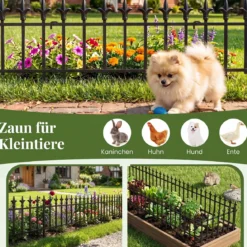 5 Stück Metall Steckzaun Dekorativer Gartenzaun aus Metall Rostfrei 56 x 44 cm Schwarz