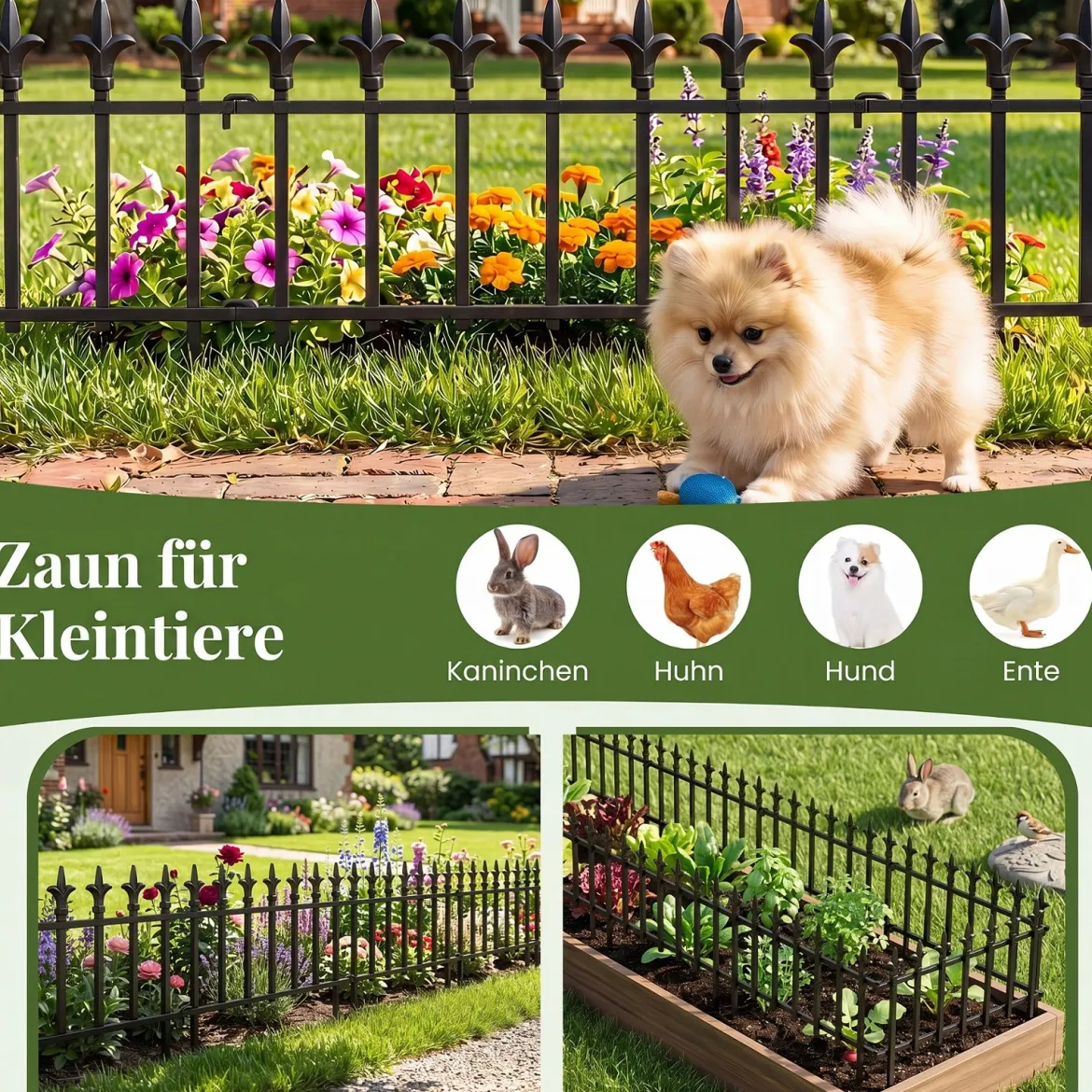 5 Stück Metall Steckzaun Dekorativer Gartenzaun aus Metall Rostfrei 56 x 44 cm Schwarz