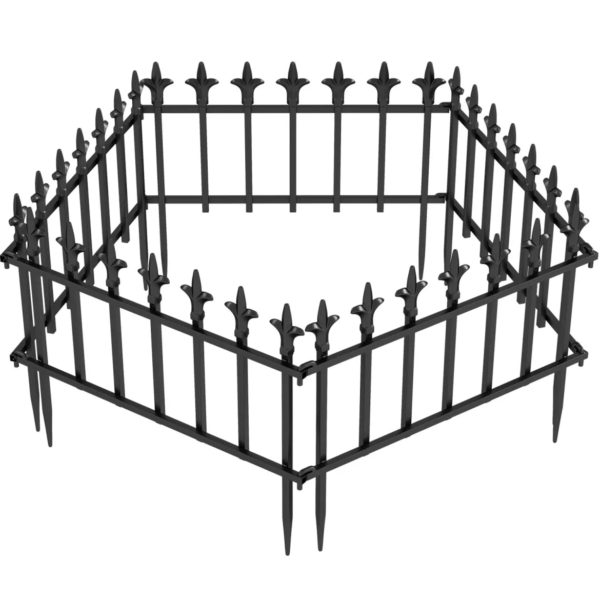 5 Stück Metall Steckzaun Dekorativer Gartenzaun aus Metall Rostfrei 56 x 44 cm Schwarz