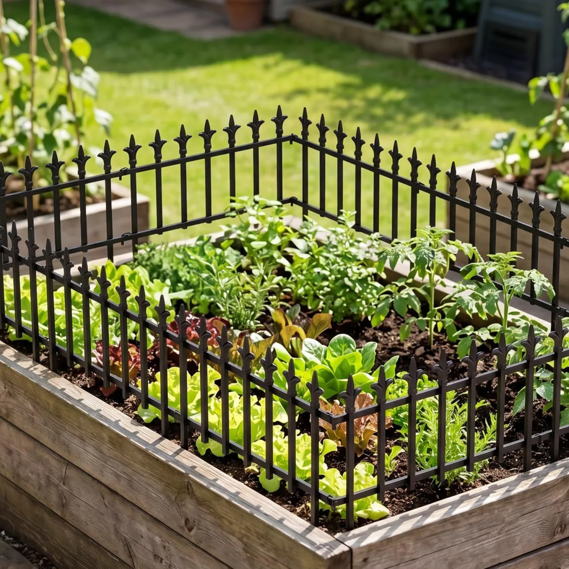 5 Stück Metall Steckzaun Dekorativer Gartenzaun aus Metall Rostfrei 56 x 44 cm Schwarz